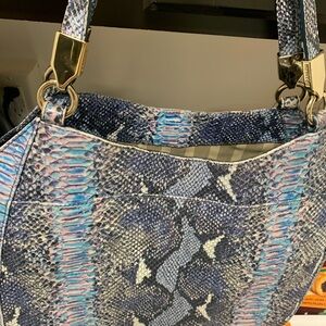 Brahmin Blue Snakeskin Shoulder Bag with Gold Hardware